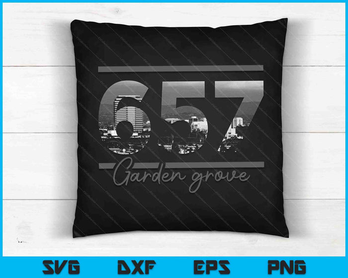 Garden Grove 657 Netnummer Skyline Californië Vintage SVG PNG Snijden afdrukbare bestanden