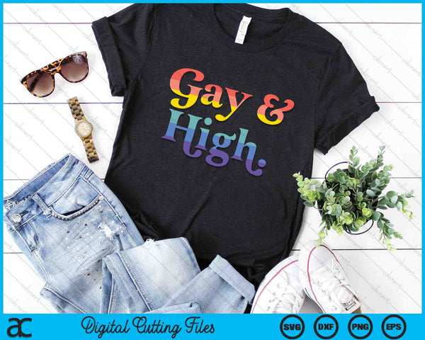 Gay And High Funny Weed Marijuana Retro LGBTQ Pride Flag SVG PNG Digital Cutting Files