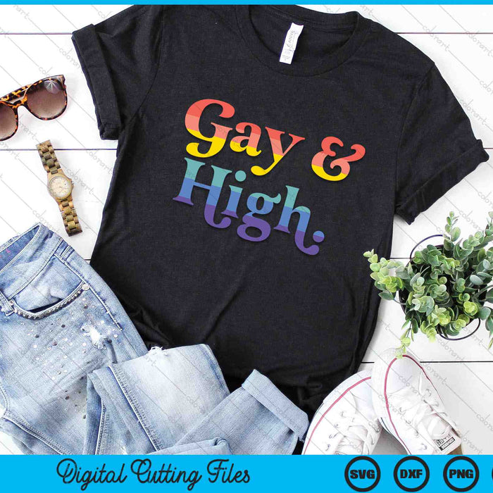 Gay And High Funny Weed Marijuana Retro LGBTQ Pride Flag SVG PNG Digital Cutting Files