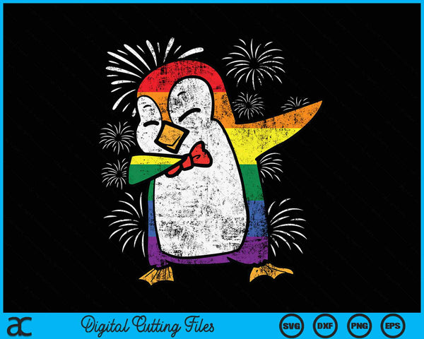 Gay Rainbow Penguin Dab Pride Month LGBTQ Ally SVG PNG Digital Cutting File