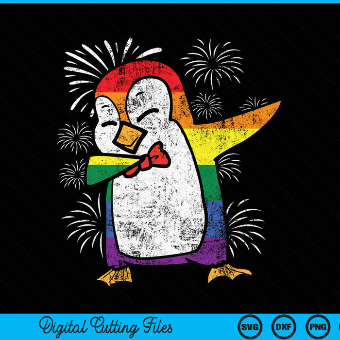 Gay Rainbow Penguin Dab Pride Month LGBTQ Ally SVG PNG Digital Cutting File