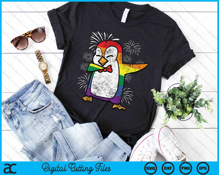 Gay Rainbow Penguin Dab Pride Month LGBTQ Ally SVG PNG Digital Cutting File