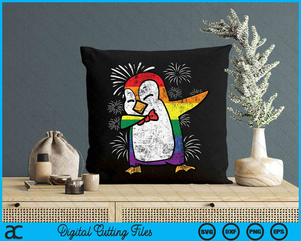 Gay Rainbow Penguin Dab Pride Month LGBTQ Ally SVG PNG Digital Cutting File