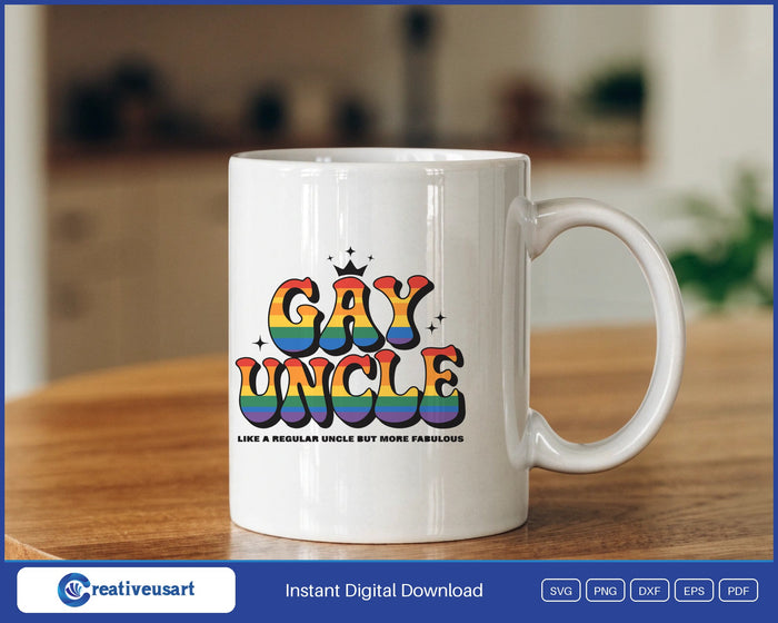 Gay Uncle rainbow design on a white coffee mug