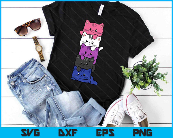 Genderfluid Kawaii Cat LGBTQ Gender Fluid Pride Flag kittens SVG PNG Digital Printable Files
