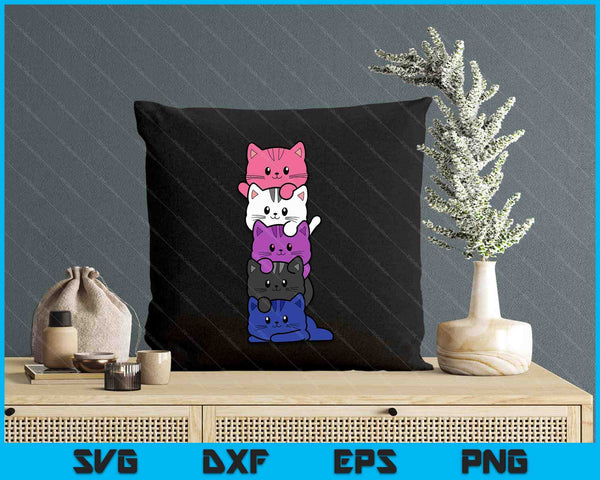 Genderfluid Kawaii Cat LGBTQ Gender Fluid Pride Flag kittens SVG PNG Digital Printable Files