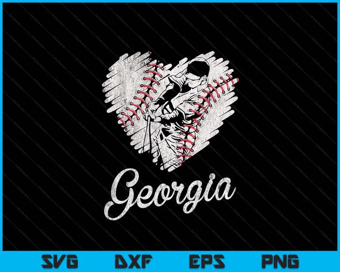 Georgia Baseball Heart Distressed Vintage Baseball Fans SVG PNG Digital Printable Files