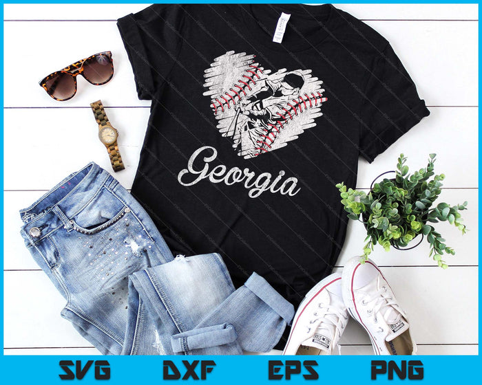 Georgia Baseball Heart Distressed Vintage Baseball Fans SVG PNG Digital Printable Files