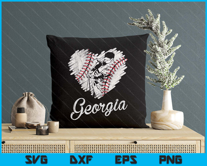 Georgia Baseball Heart Distressed Vintage Baseball Fans SVG PNG Digital Printable Files