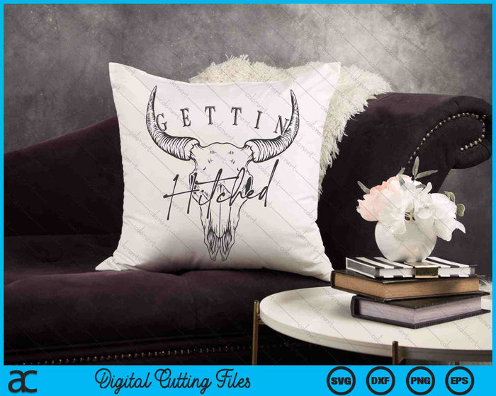 Getting Hitched Rowdy Cow Skull Western Bachelorette Bride SVG PNG Digital Cutting Files