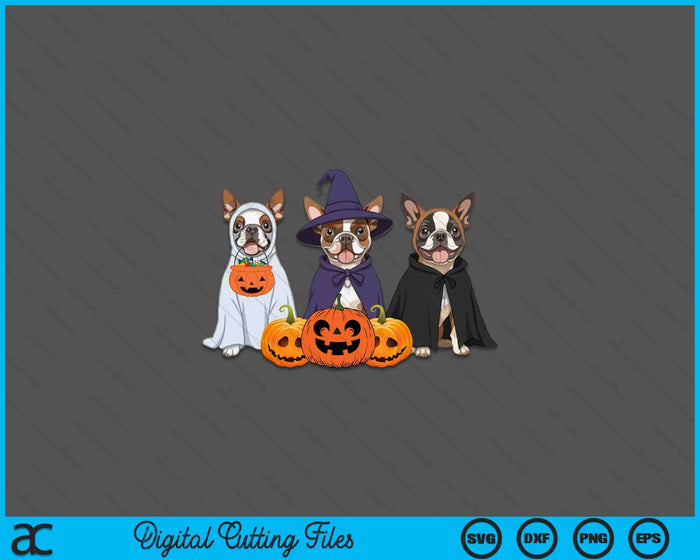 Ghost And Witch Boston Terrier Halloween SVG PNG Digital Printable Files