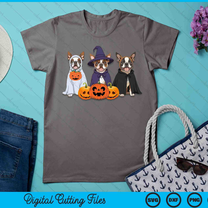 Ghost And Witch Boston Terrier Halloween SVG PNG Digital Printable Files