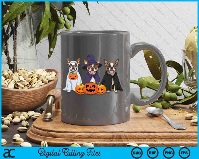 Ghost And Witch Boston Terrier Halloween SVG PNG Digital Printable Files