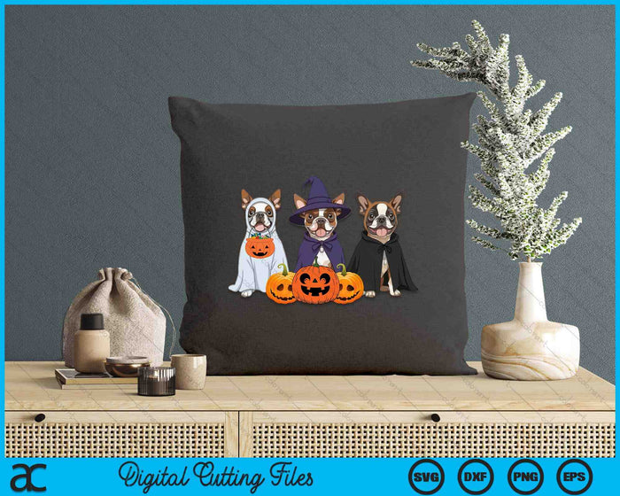 Ghost And Witch Boston Terrier Halloween SVG PNG Digital Printable Files