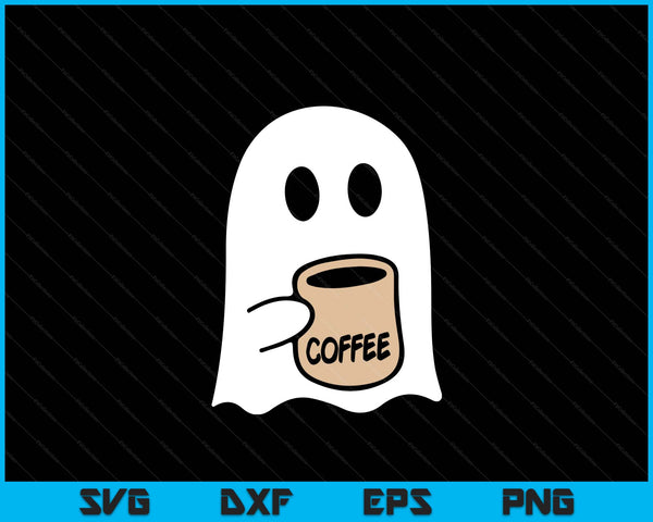 Ghost Drinking Coffee Funny Halloween Costume Coffee Lover SVG PNG Digital Cutting File