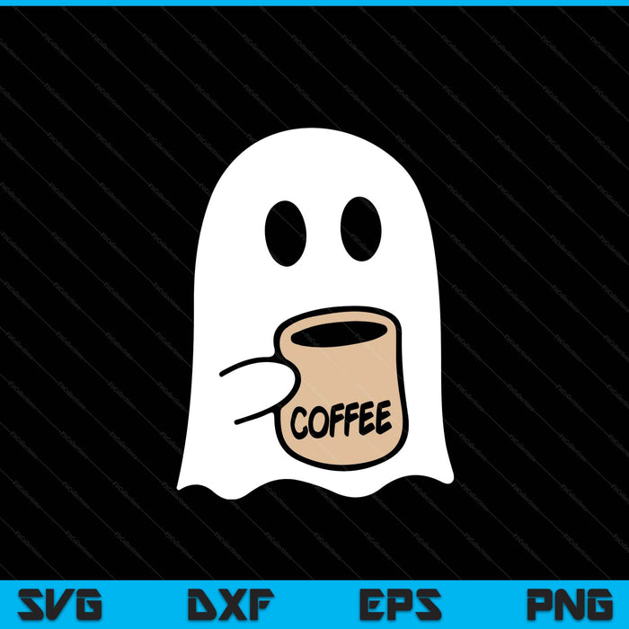 Ghost Drinking Coffee Funny Halloween Costume Coffee Lover SVG PNG Digital Cutting File