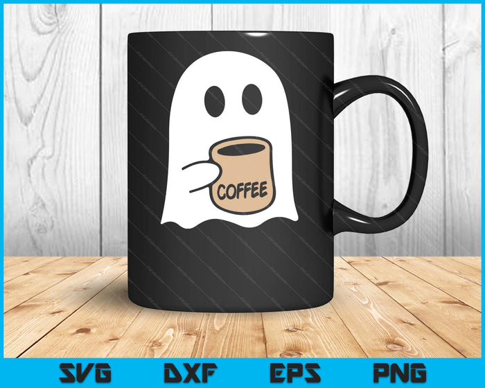 Ghost Drinking Coffee Funny Halloween Costume Coffee Lover SVG PNG Digital Cutting File