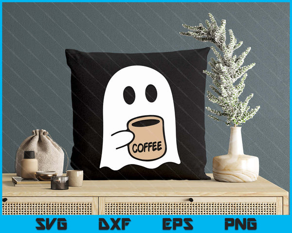 Ghost Drinking Coffee Funny Halloween Costume Coffee Lover SVG PNG Digital Cutting File