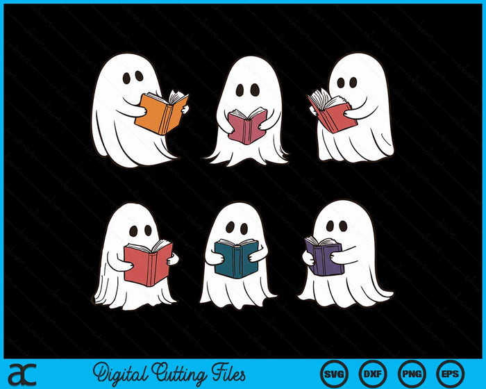 Ghost Reading Books Retro Groovy Spooky Reader SVG PNG Digital Cutting Files