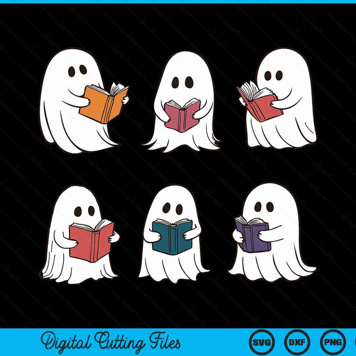 Ghost reading books retro groovy spooky reader, Halloween SVG PNG cut file for Cricut