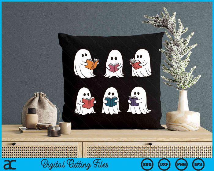 Ghost Reading Books Retro Groovy Spooky Reader SVG PNG Digital Cutting Files