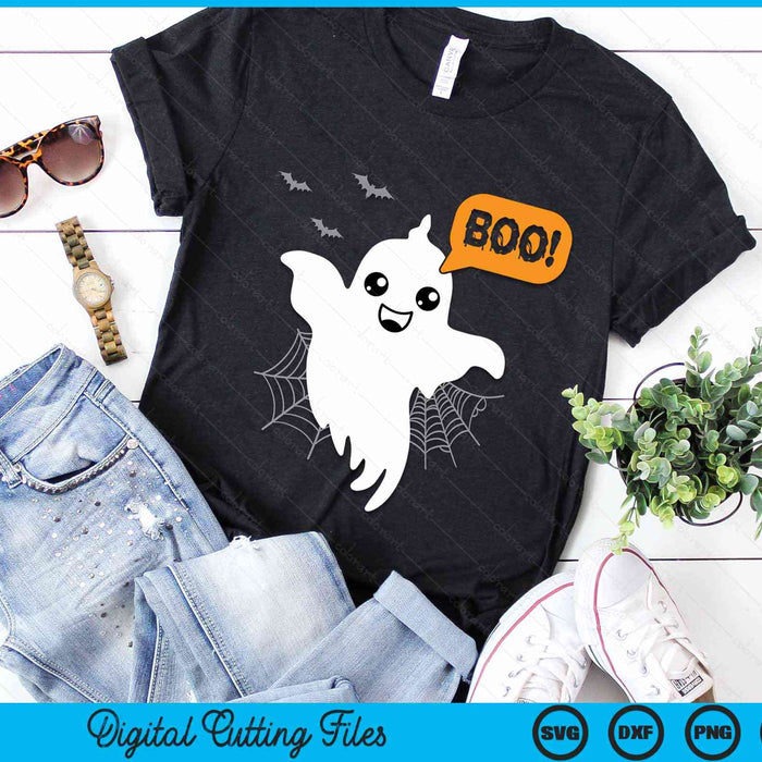 Ghost Saying Boo Spooky Halloween Cute SVG PNG Digital Cutting File