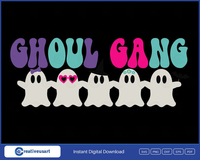 Ghoul Gang matching Halloween ghosts SVG design on black background