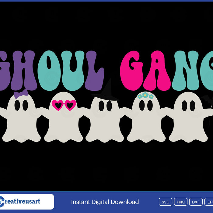 Ghoul Gang matching Halloween ghosts SVG design on black background