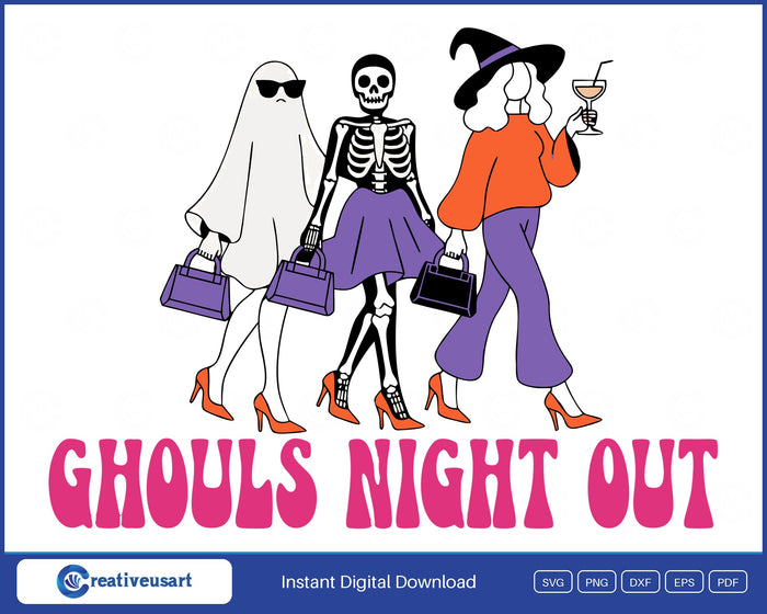 Ghouls Night Out Ghost Skeleton Witch Halloween Girls Night SVG - Ghouls Night Out design, ghost in sunglasses