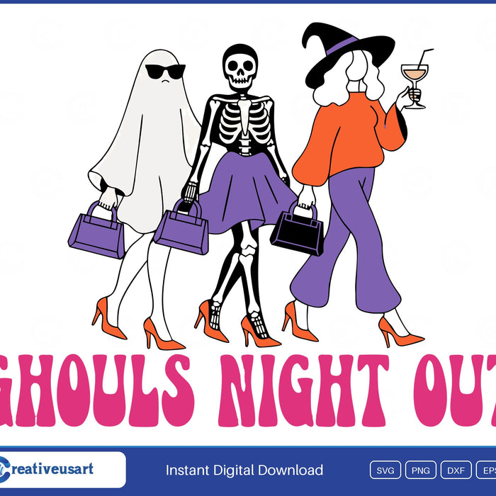 Ghouls Night Out Ghost Skeleton Witch Halloween Girls Night SVG - Ghouls Night Out design, ghost in sunglasses