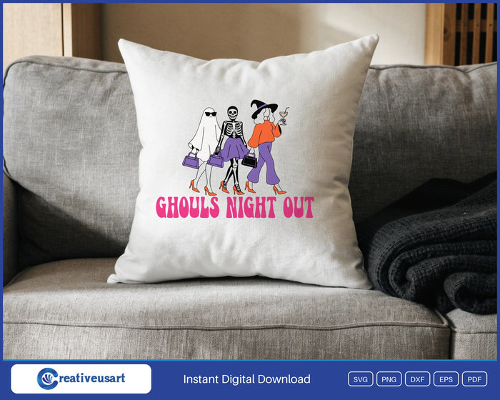 Ghouls Night Out SVG design on a throw pillow
