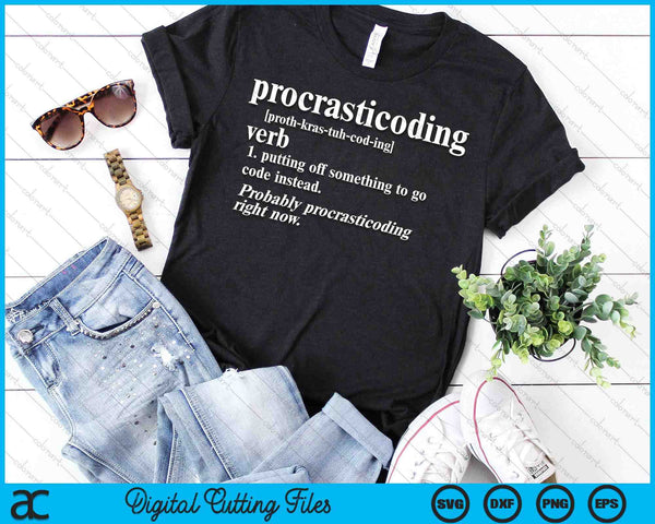 Geschenken voor programmeurs Procrasticoding Computercodering SVG PNG digitale snijbestanden