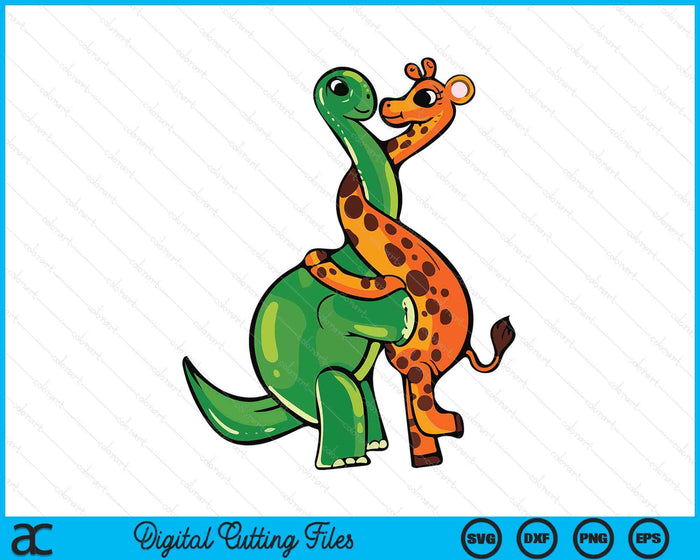 Giraffe Hugging Dinosaur Gift For Women Men Animal Lover SVG PNG Digital Printable Files