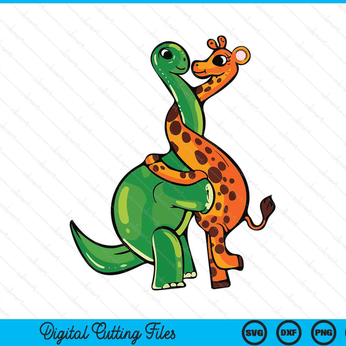 Giraffe Hugging Dinosaur Gift For Women Men Animal Lover SVG PNG Digital Printable Files