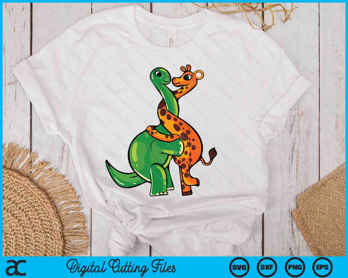 Giraffe Hugging Dinosaur Gift For Women Men Animal Lover SVG PNG Digital Printable Files