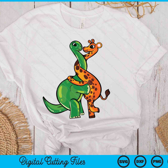 Giraffe Hugging Dinosaur Gift For Women Men Animal Lover SVG PNG Digital Printable Files