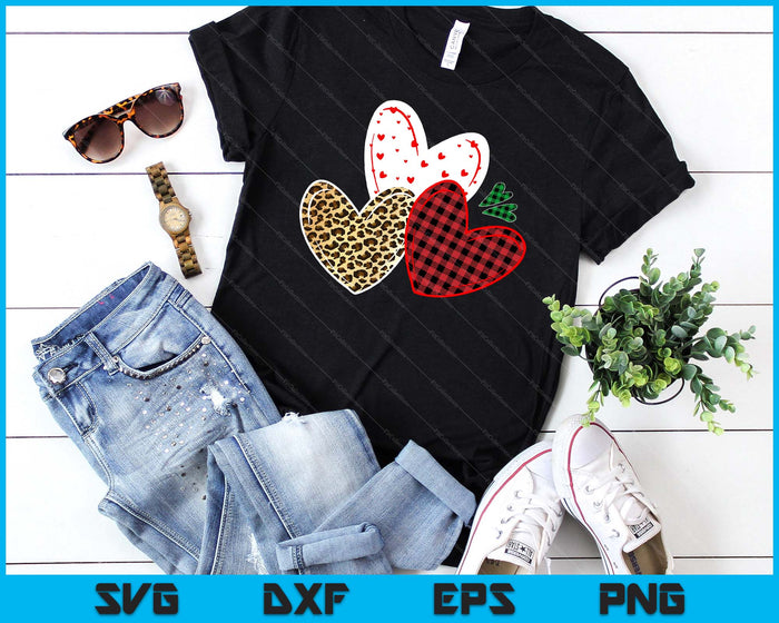 Girls Valentines Day Shirts Hearts Love Leopard Red Plaid SVG PNG Digital Printable Files