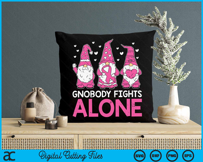 Gnobody Fights Alone Gnomes Funny Breast Cancer Awareness SVG PNG Digital Cutting File