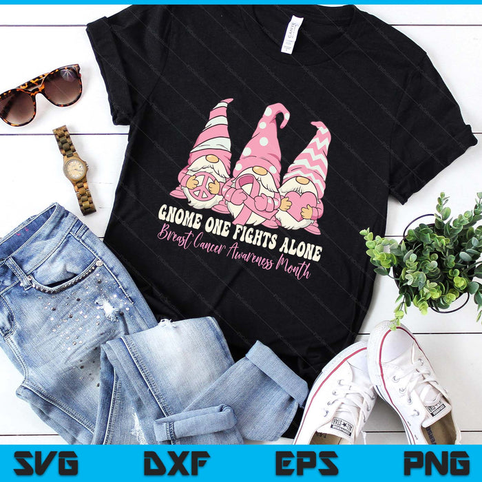 Gnome One Fights Alone Breast Cancer Awareness Month SVG PNG Digital Printable Files