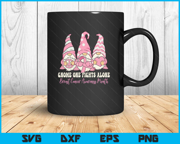 Gnome One Fights Alone Breast Cancer Awareness Month SVG PNG Digital Printable Files
