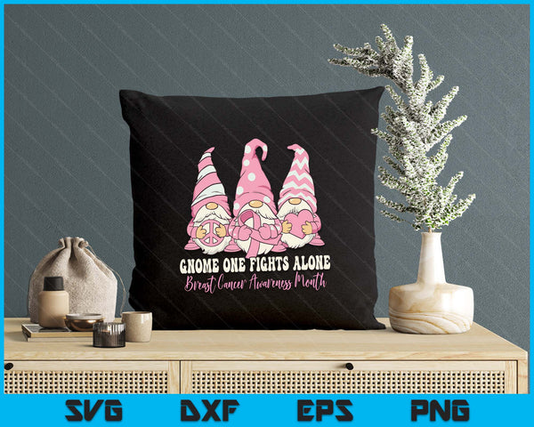 Gnome One Fights Alone Breast Cancer Awareness Month SVG PNG Digital Printable Files