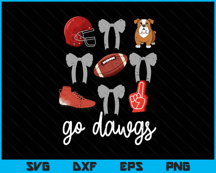 Go Dawgs Football Game Day Coquette Bulldog Bow SVG PNG Digital Printable Files