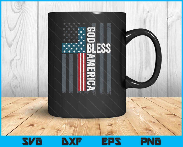 God Bless America Patriotic Christian Cross Usa Flag SVG PNG Digital Printable Files