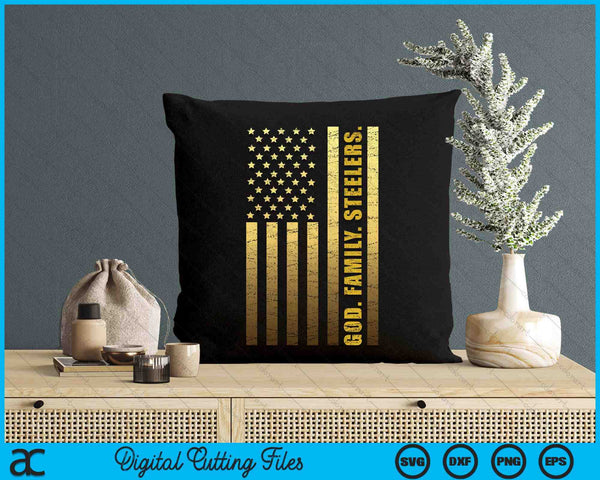 God Family Steelers Pro Us Flag Father's Day Dad SVG PNG Digital Printable Files