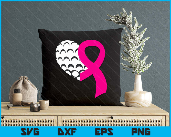 Golf Pink Ribbon Heart Cool Breast Cancer Awareness Gifts SVG PNG Cutting Printable Files