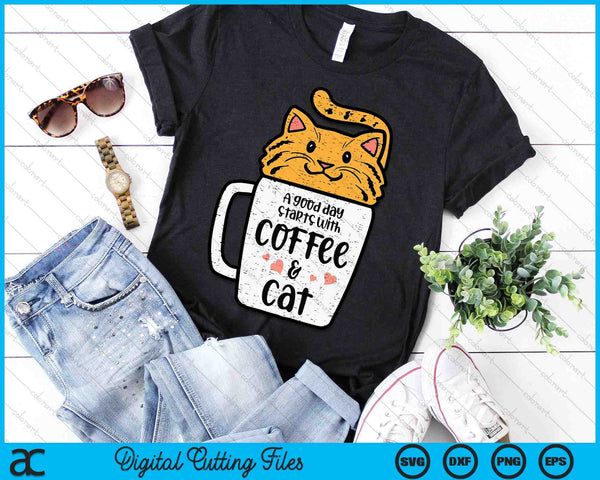 Good Day Starts With Coffee Cat Cute Kitten Women Girls Teen SVG PNG Digital Printable Files