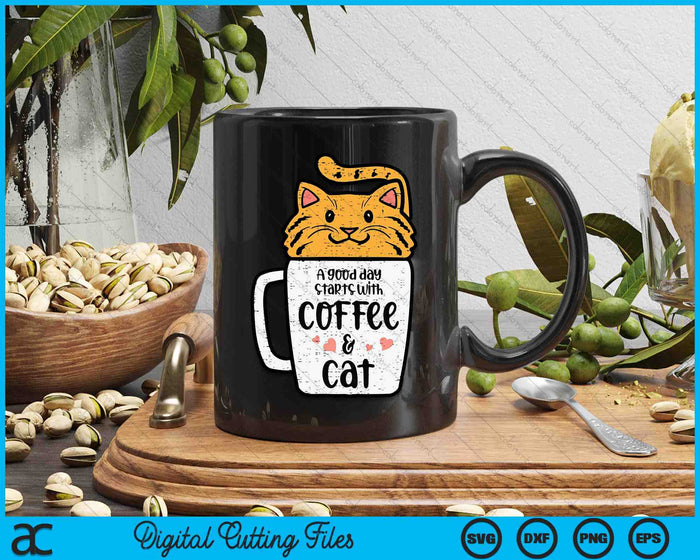 Good Day Starts With Coffee Cat Cute Kitten Women Girls Teen SVG PNG Digital Printable Files