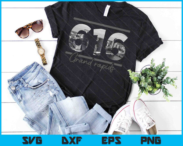Grand Rapids 616 Area Code Skyline Michigan Vintage SVG PNG Cutting Printable Files - on a t-shirt
