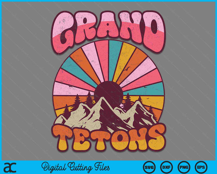Grand Teton Wyoming Natuur Wandelen Bergen Buiten Vintage SVG PNG Digitale Snijbestanden