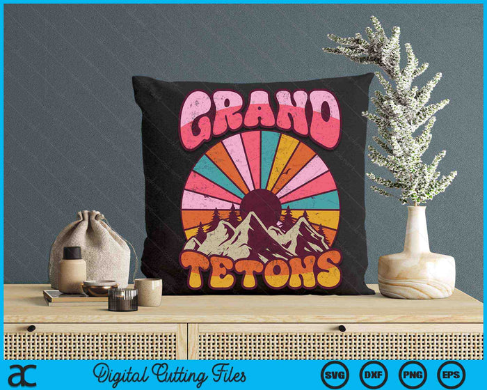 Grand Teton Wyoming Natuur Wandelen Bergen Buiten Vintage SVG PNG Digitale Snijbestanden